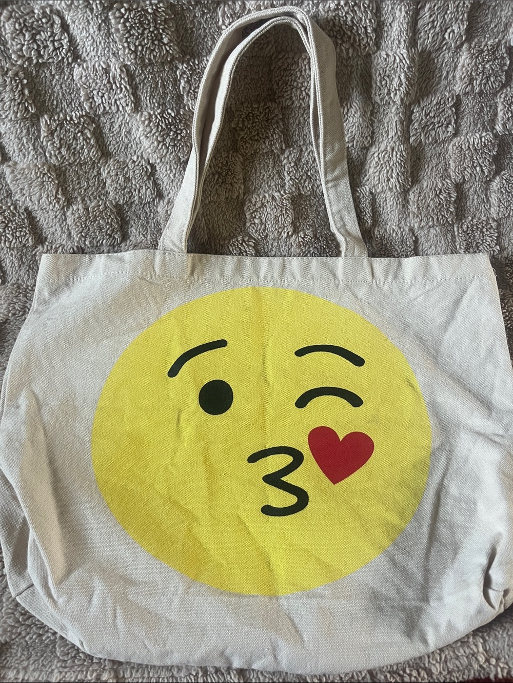 Canvas Tote with Yellow Kiss Emoji